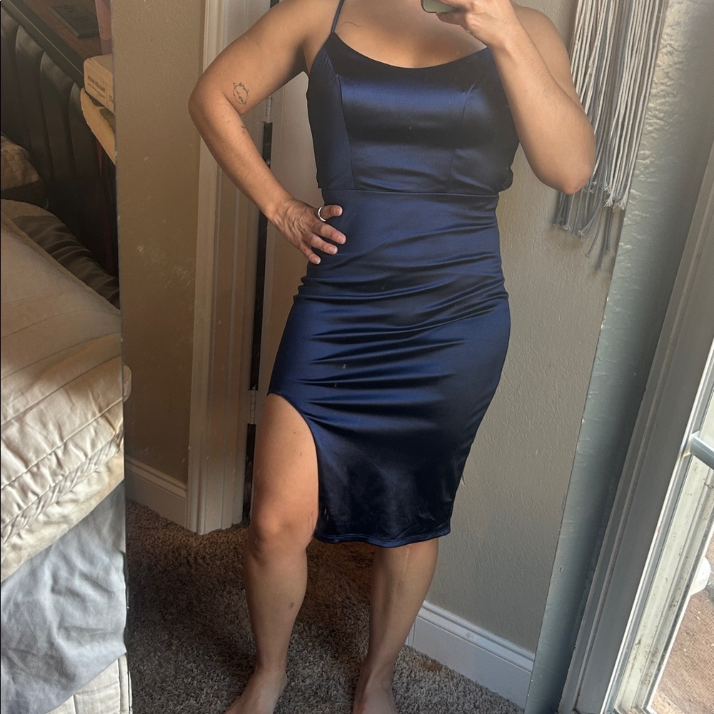 Elegant Navy Blue Satin Dress